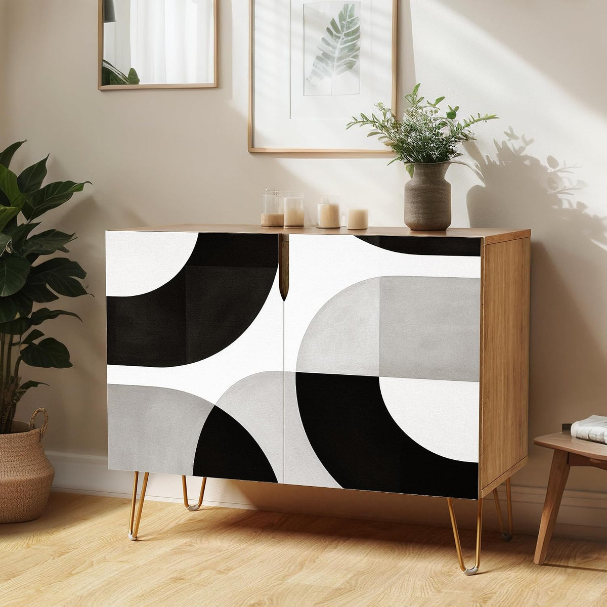 SIGNWIN Sideboard Buffet Cabinet, Kitchen Storage Cabinet with 2 Doors, Abstr...