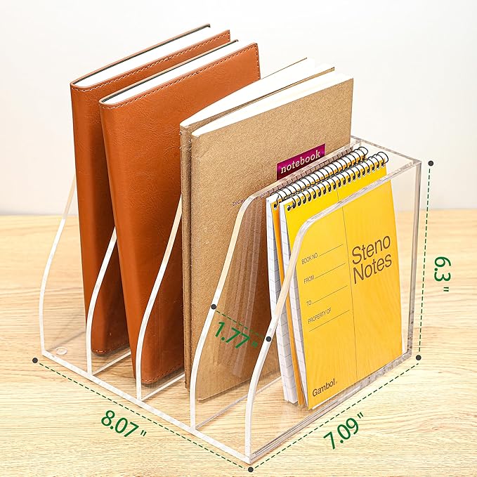 AIDIMOO Acrylic Magazine File Holder, 4 Vertical Compartments Desk Document - Image 2