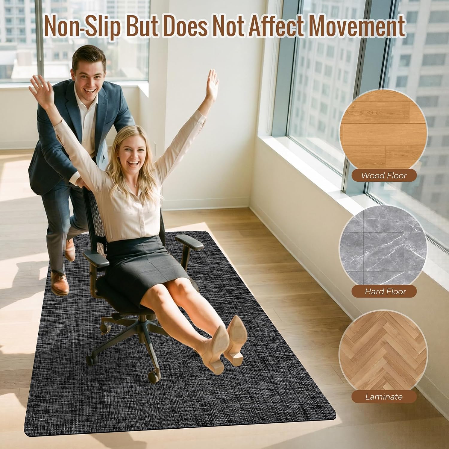Office Chair Mat for Hardwood Floor 36x48 Inch, Non-Slip Heavy Duty Floor Protector, Easy Glide PVC Mat for Rolling Chairs, Ideal for Wood Tile & Hard Floors(Black)