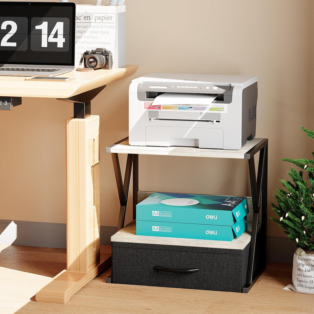 aboxoo Printer Stand for Desk with Storage Drawer, 2 Tier Desktop Or Under De...