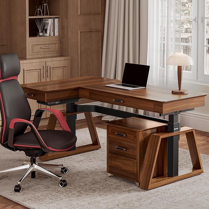 EUREKA ERGONOMIC L Shaped Desk 63", Solid Walnut Wood Top, Executive Standing - Image 2
