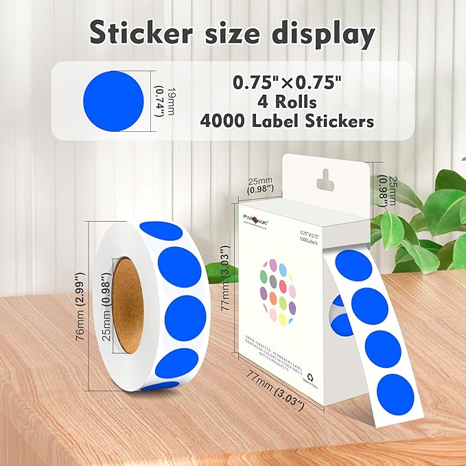 PARLAIM 3/4 Inch Roll Color Coding Labels, 4000 per/4 Rolls Round Adhesive - Image 2