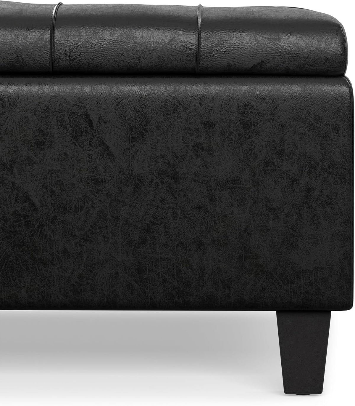 SIMPLIHOME Harrison 36" Wide Vegan Leather Lift Top Ottoman in Black