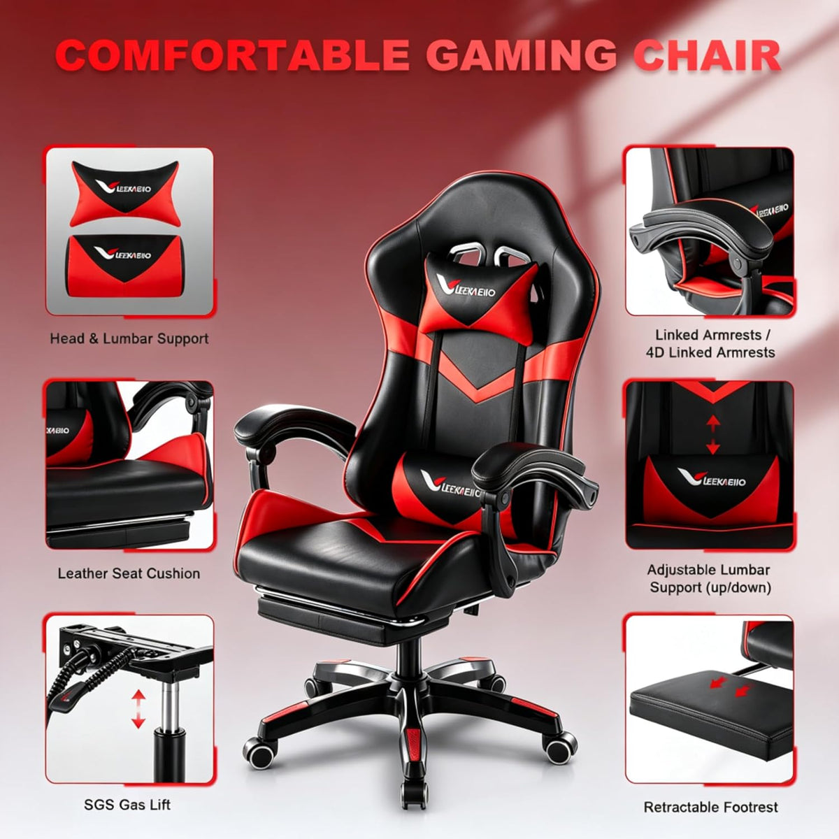 Small Gaming Chair, Home Office Desk Seat with Lumbar Support & Footrest