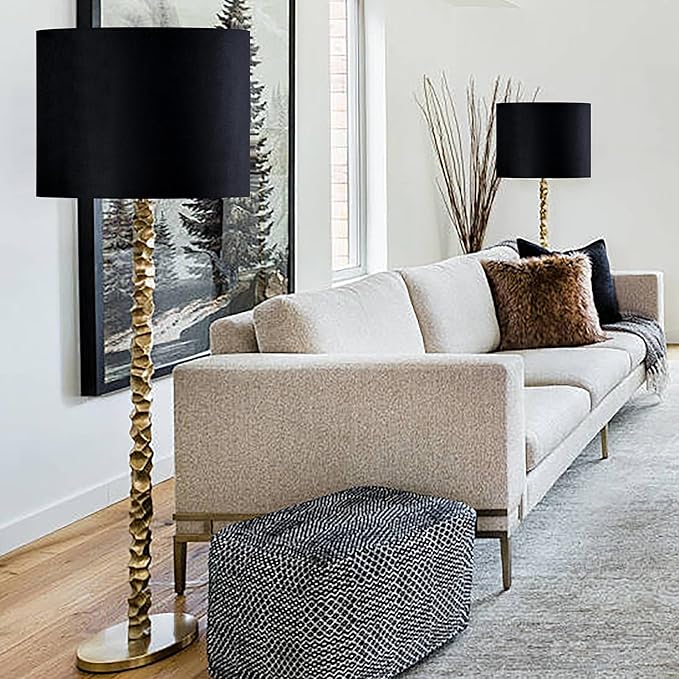 GO&SO Black Velvet Lamp Shades Set of 2 Large Drum Lampshades -16" Top x 16" - Image 7