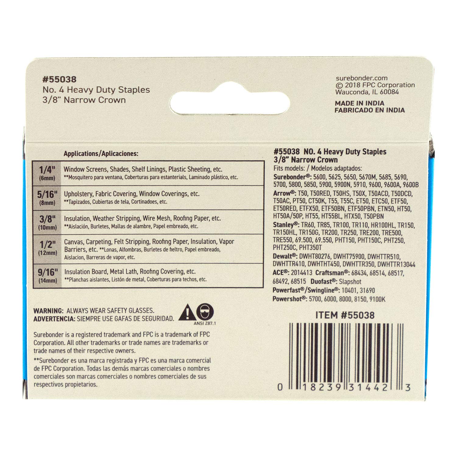 Surebonder 55038 Heavy Duty 3/8-Inch Length Staples, Arrow T50 Type, 1250 Count