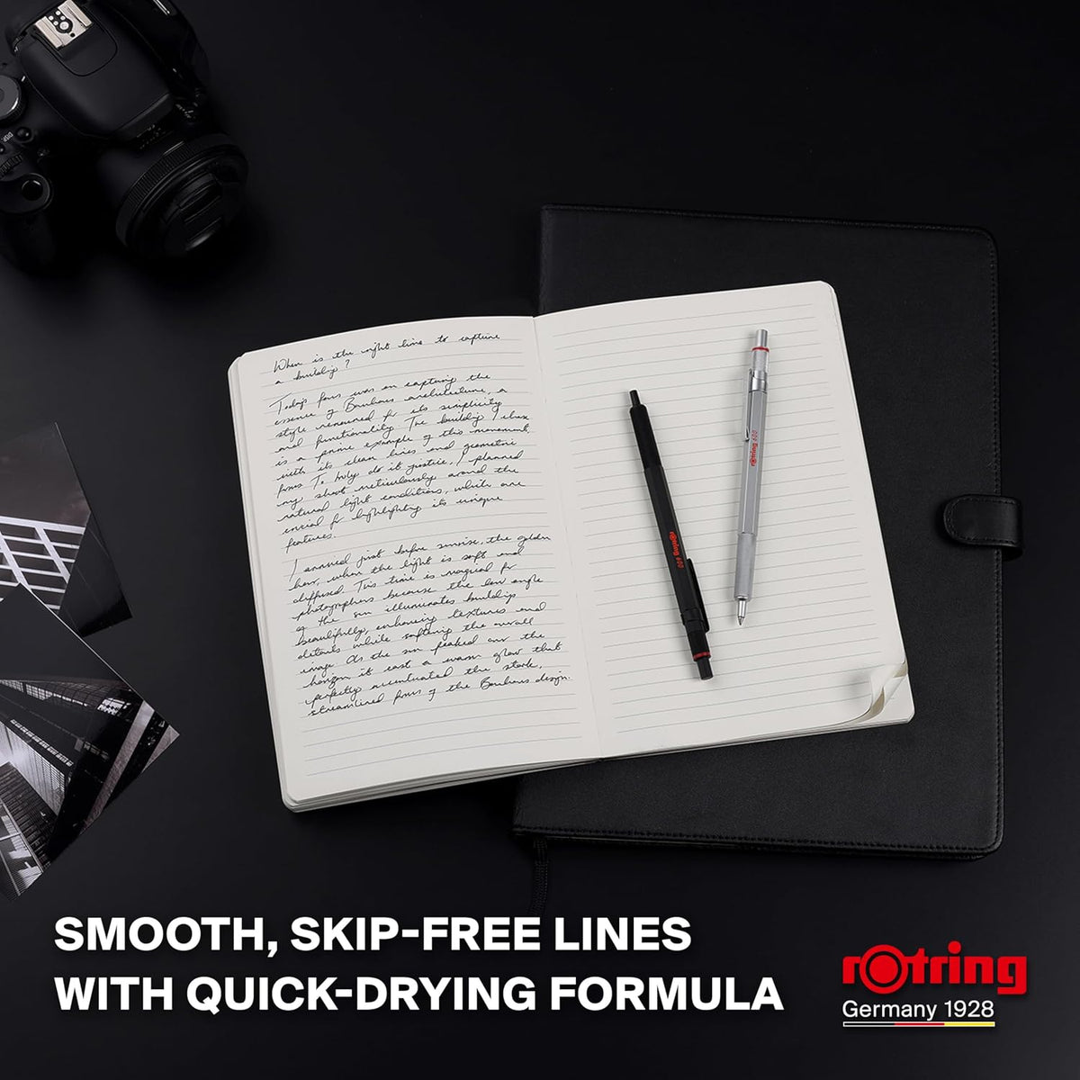 rOtring 600 Gel Pen | 0.55 mm | Black Ink | Silver Metal Body Pen | Non-Slip ...