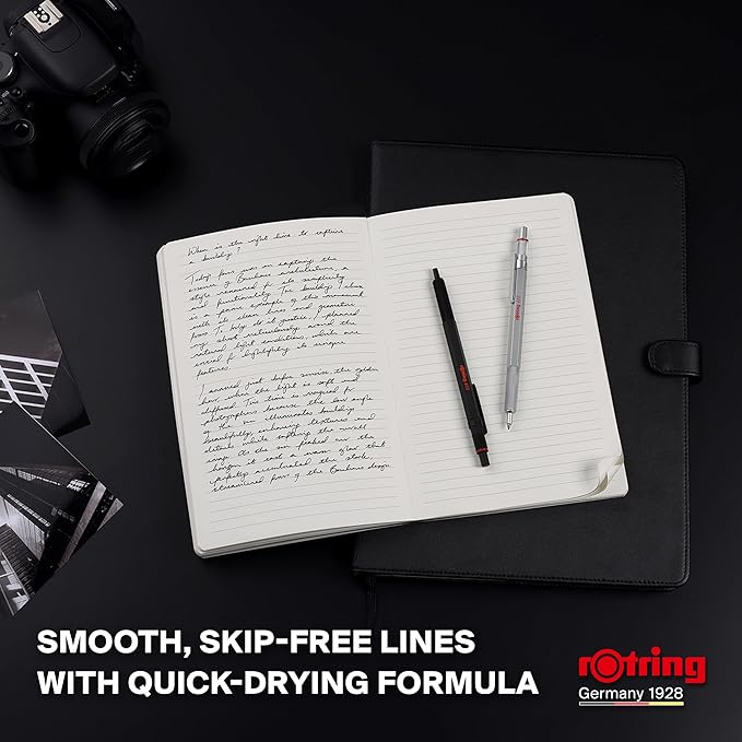 Rotring 600 Gel Pen | 0.55 mm | Black Ink | Silver Metal Body Pen | Non-Slip - Image 2