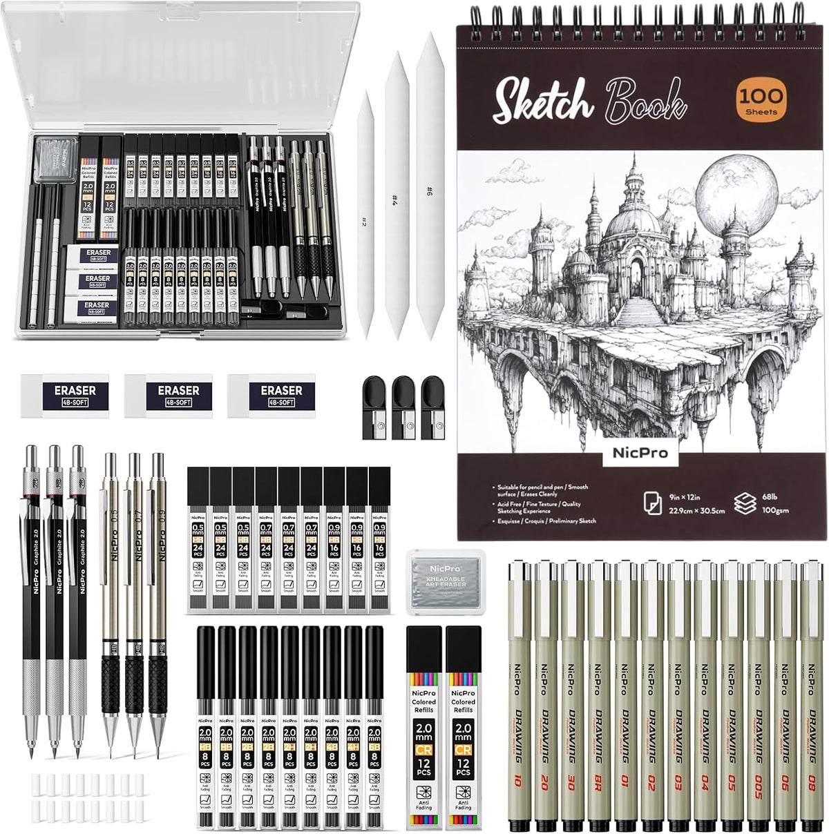nicpro 52pcs art drawing supplies kit for artist, main product view