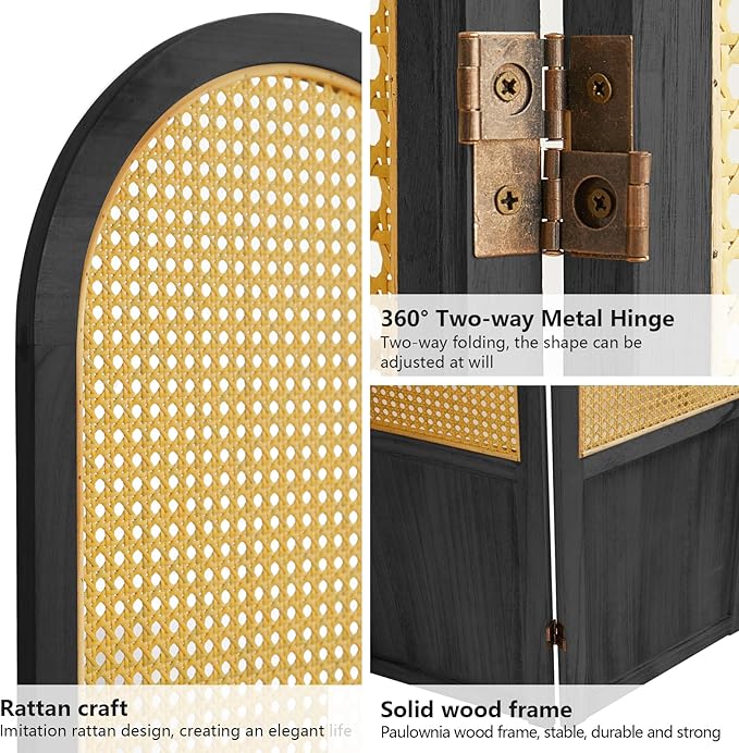 Asnefeli Room Divider 4 Panels, Folding Privacy Screen, Foldable Wood Rattan - Image 4