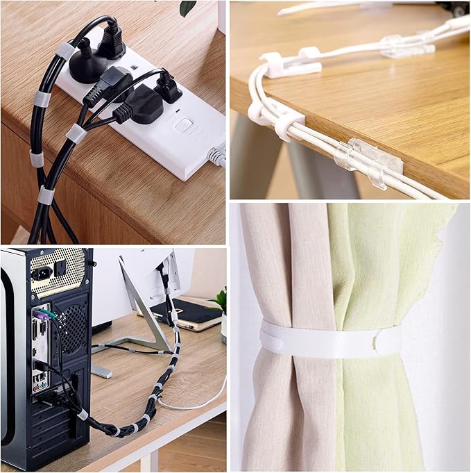 DRIVUU White Cable Management Organizer Kit 4 Cable Sleeve Split, 47Cable Clips - Image 6