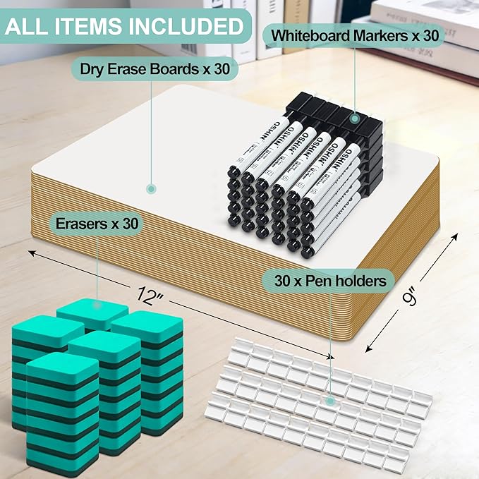 30 Pack Small White Boards, Teacher School, Include 30 Markers, 30 Erasers - Image 4