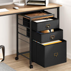 GAOMON File Cabinet, Filing Cabinet with 3 Drawer, Mobile File Cabinet Fits Letter Size or A4, Fabric Vertical File Cabinet on Wheels, Home Office Small Under Desk Storage Cabinet, Black