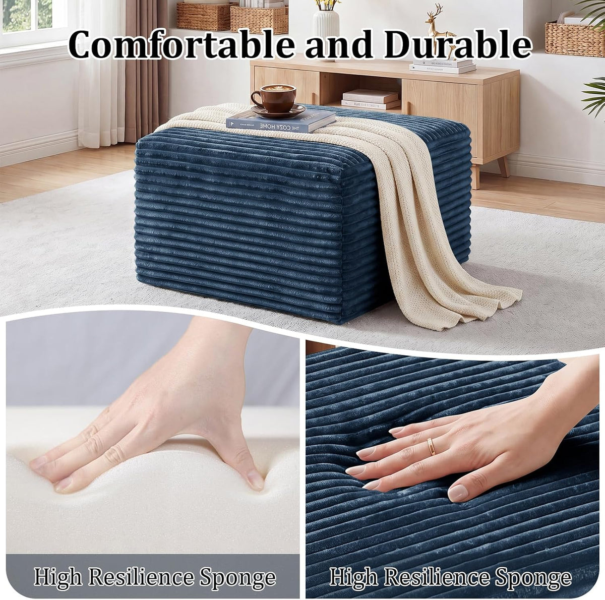 Boneless Ottoman Cloud Foot Rest, Modular Sectional Couch Foot Stool Blue