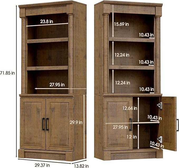 72" Roman Column Bookcase with Double Door Cabinet, 5 Tiers Tall Bookshelf - Image 2