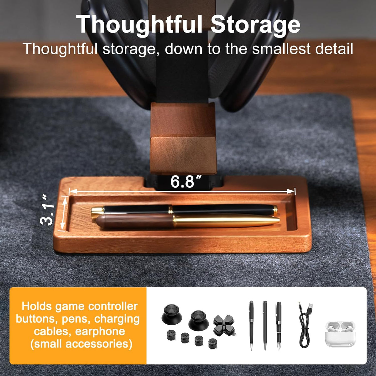 Solid Wood Controller Holder and Headphone Stand, Controller Stand for Desk