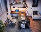 ODK 53 Inch L Shaped Gaming Desk with Hutch & Headphone Hook | Black Corner Computer Table with LED light & Storage Shelves for Home Office