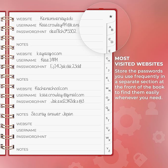 Clever Fox Password Book Spiral – Internet Address & Password Organizer - Image 4