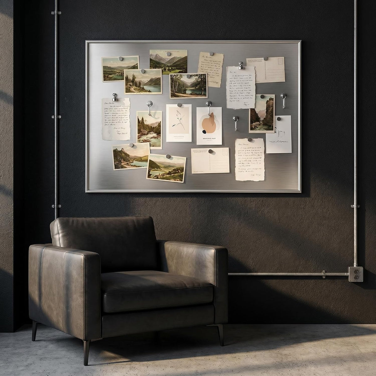 AMAATE Brushed Stainless Steel Magnetic Bulletin Board Silver Frame Display