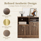 3 drawer file cabinet, fluted wood lateral filing, close-up detail