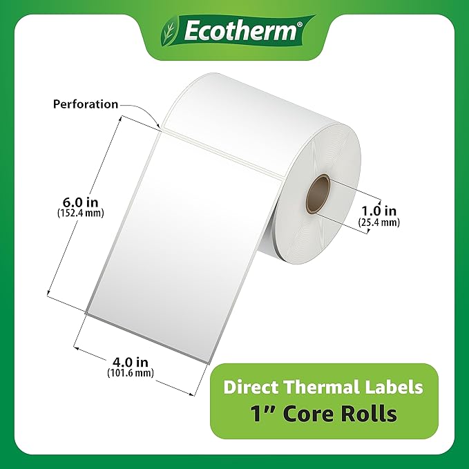 4" x 6" Thermal Labels | 4 Rolls | 1100 Labels | fits Zebra, Offnova Thermal - Image 3