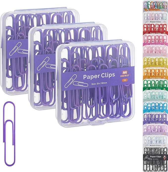 NEEWAY Colorful Large Paper Clips, 2 Inch Jumbo Paper Clips, 3 Pack of 50 by NEEWAY