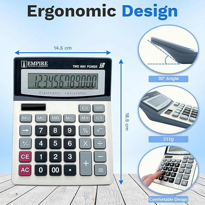 Empire Desk Calculator with Large Key Buttons, 12-Digit Large Eye-Angled Display - Image 5