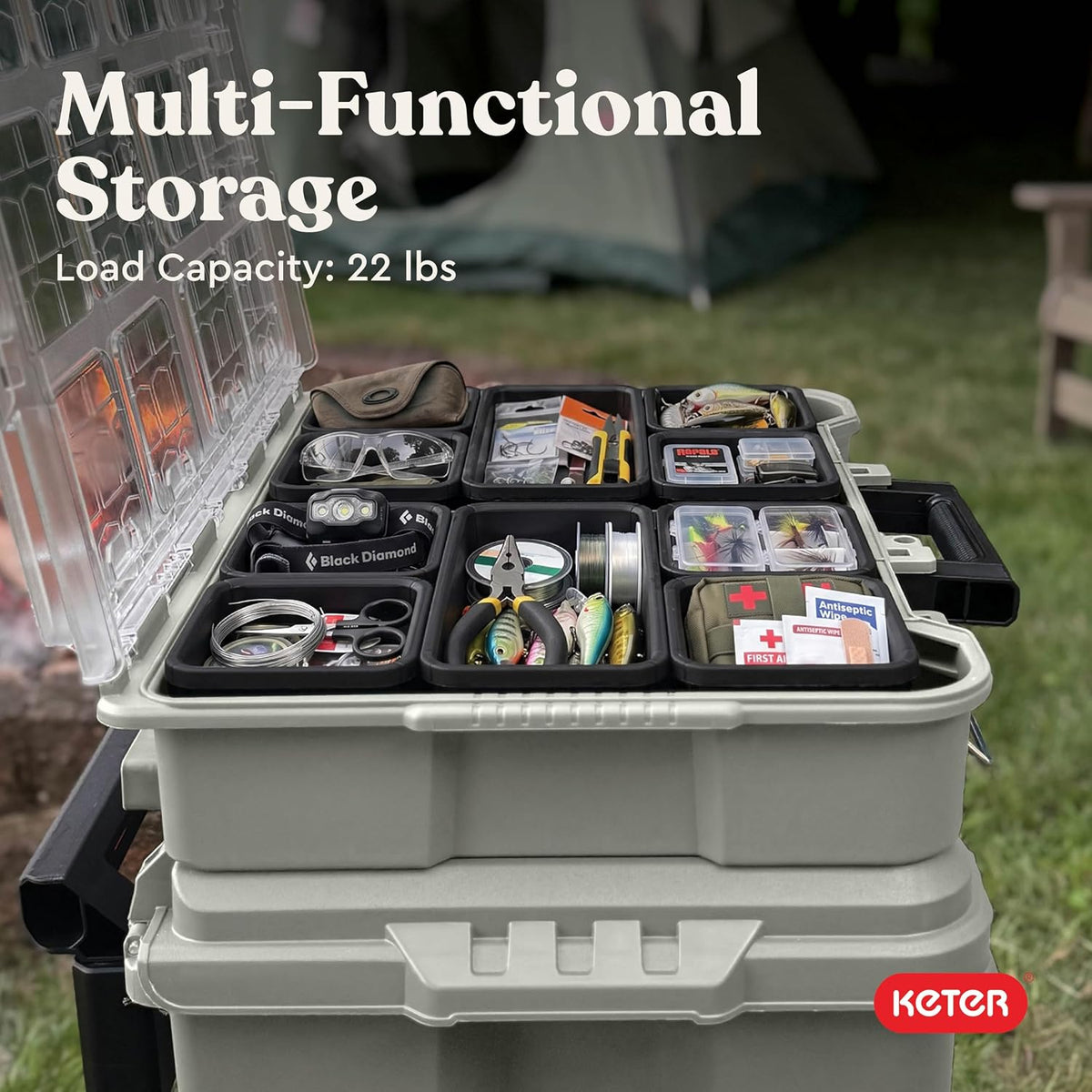 Keter Stack N' Roll Camping Gear Organizer, Portable Storage Organizer