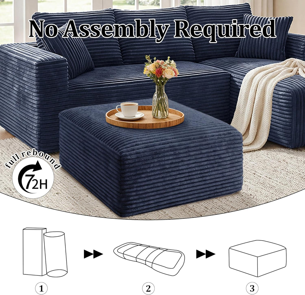 Boneless Ottoman, Modern Corduroy Cloud Foot Rest Foam Support, Oversized Mod...