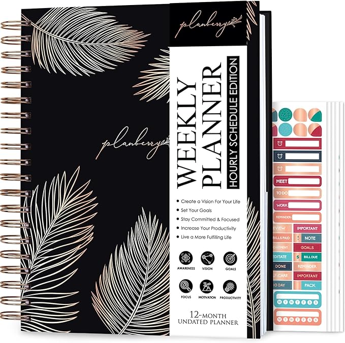 PLANBERRY Large Hourly Schedule Planner Premium – Undated Organizer by PLANBERRY