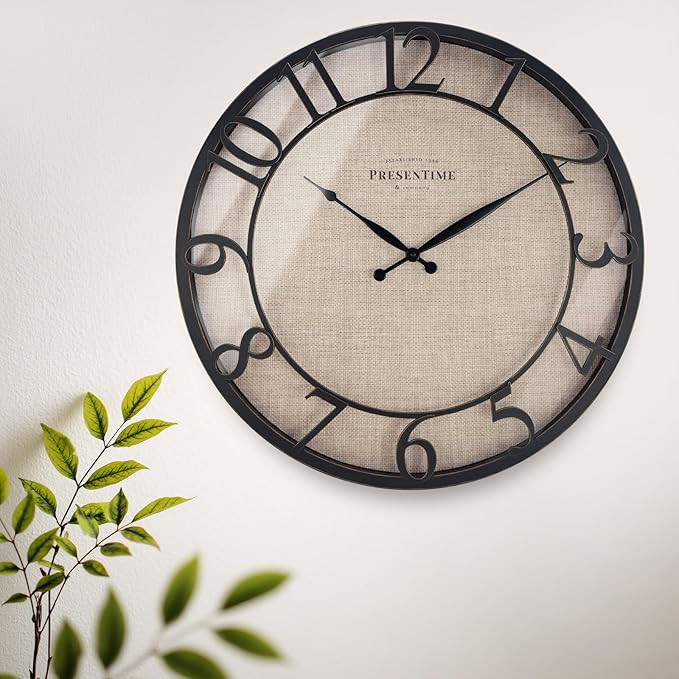 Presentime & Co 21" Farmhouse Series Wall Clock, Cottage Style, Faux Burlap - Image 5