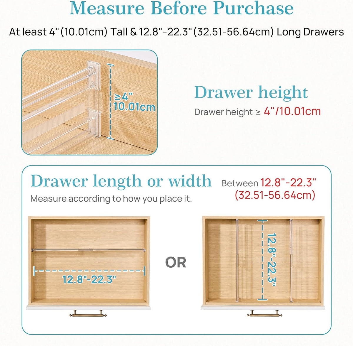 Vtopmart 4" Regular Upgrade Drawer Dividers for Clothes, 12.8"-22.3...