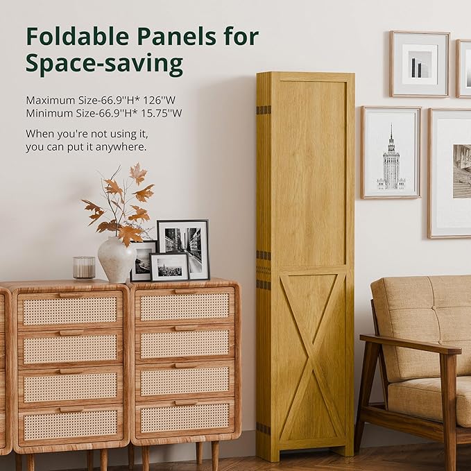 Cozy Castle Wood Room Divider, 8 Panels Folding Privacy Screen, 66.9'' Wall - Image 4
