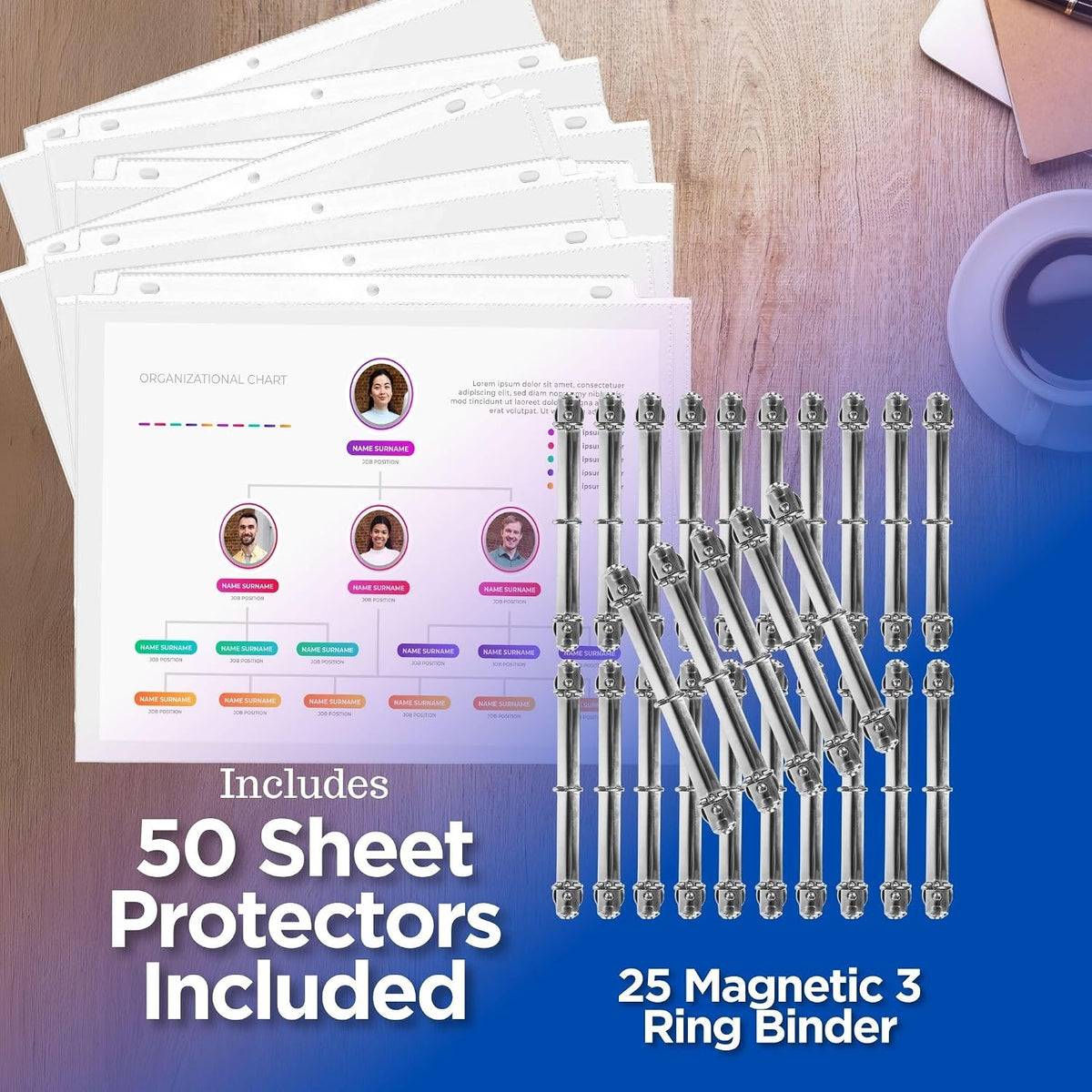 25 Pack Magnetic 3 Ring Binder, 1 Inch Locking D-Ring - Ring Binder Depot
