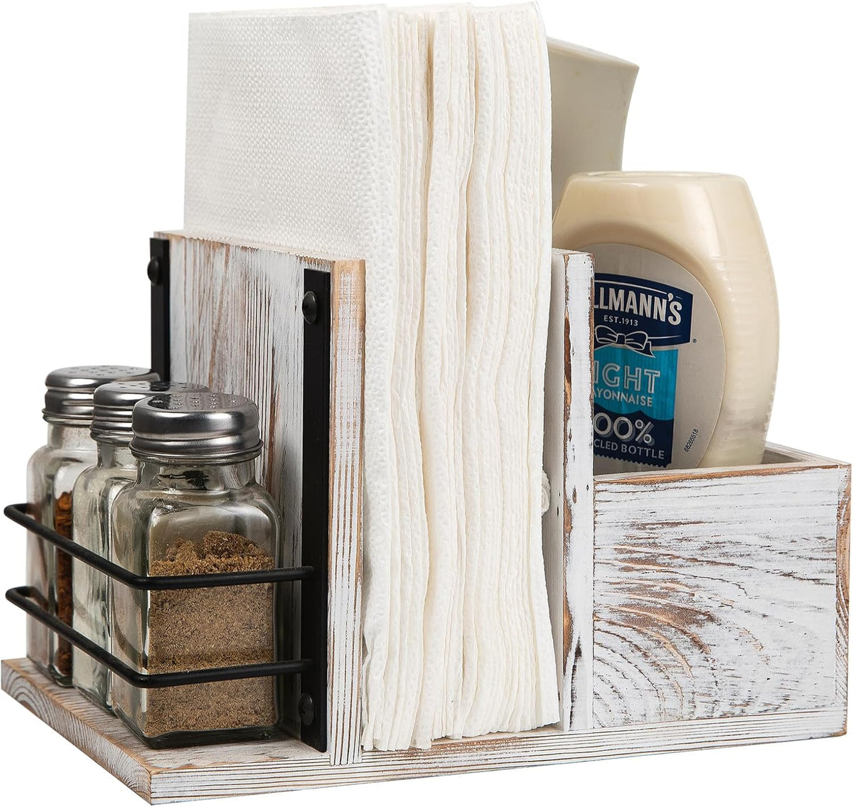 Rustic Whitewashed Wooden Kitchenware Organizer Napkin Utensil Spice Holders ...