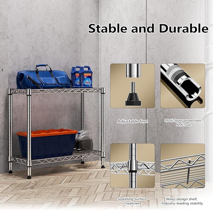 MZG 220 lbs 2 Tier Storage Rack Metal Wire Shelving Unit, Storage Standing - Image 6