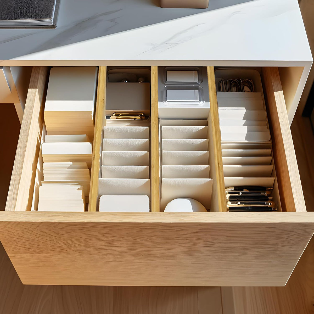 VaeFae 3 Pack Bamboo Drawer Dividers, 4" High Adjustable 16.6" - 21...