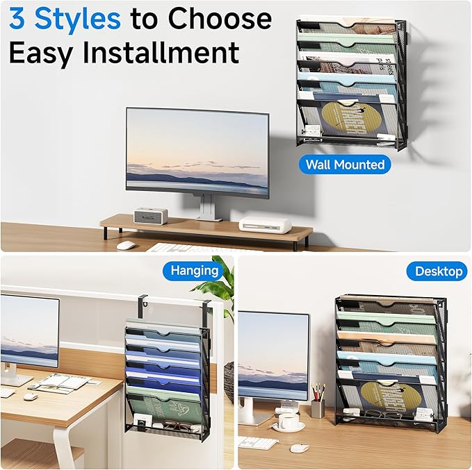 Lavatino 6-Tier Hanging File Organizer, Wall Mount File Holder - Image 4