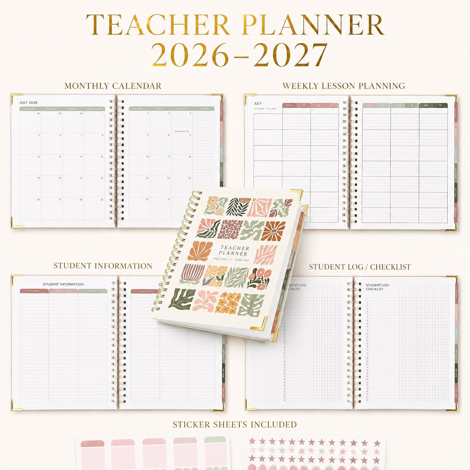 Aesthetic Teacher Planner For The 2026-2027 Academic School Year | All Incl. 8.5" X 11" Lesson Plan Book Supplies - Easily Organize Your Daily, Weekly & Monthly Classroom/homeschool Schedule