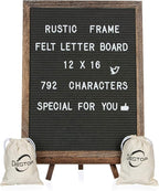 Felt Letter Board with Rustic Vintage Frame and Stand 12x16 inch, Numbers and by Destop