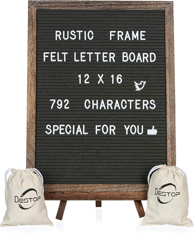 Felt Letter Board with Rustic Vintage Frame and Stand 12x16 inch, Numbers and by Destop