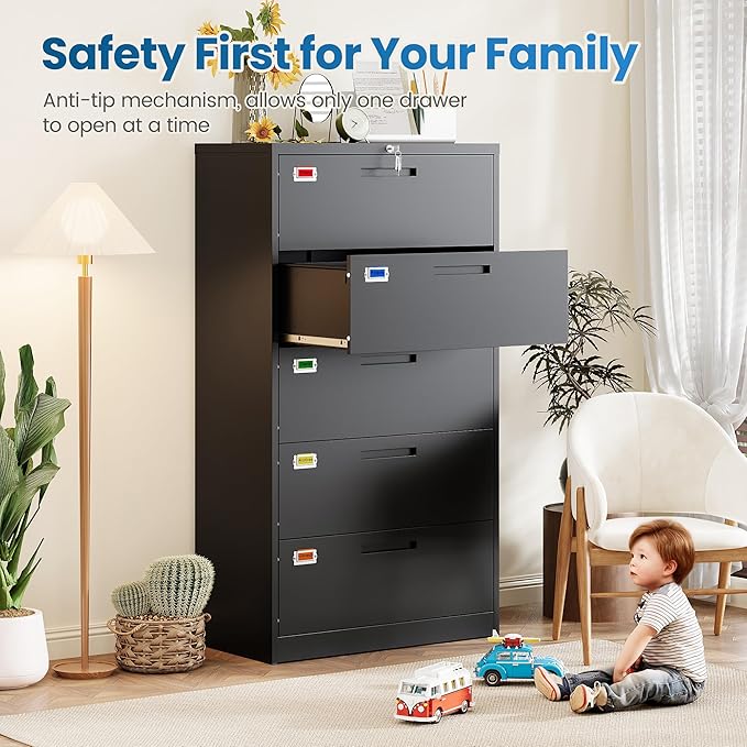 PEUKC 5 Drawer File Cabinet, Lateral Filing Cabinets - Image 6