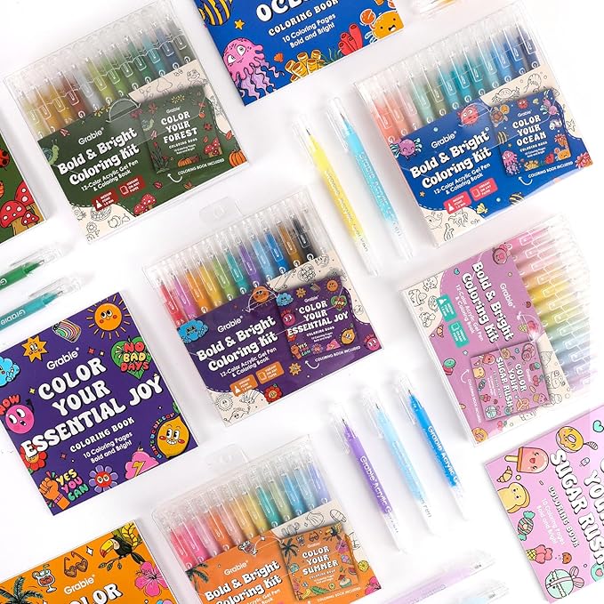 Grabie 5 Themes Value Bundle Bold&Bright Coloring Kit, 60 Colors Acrylic Gel by Grabie