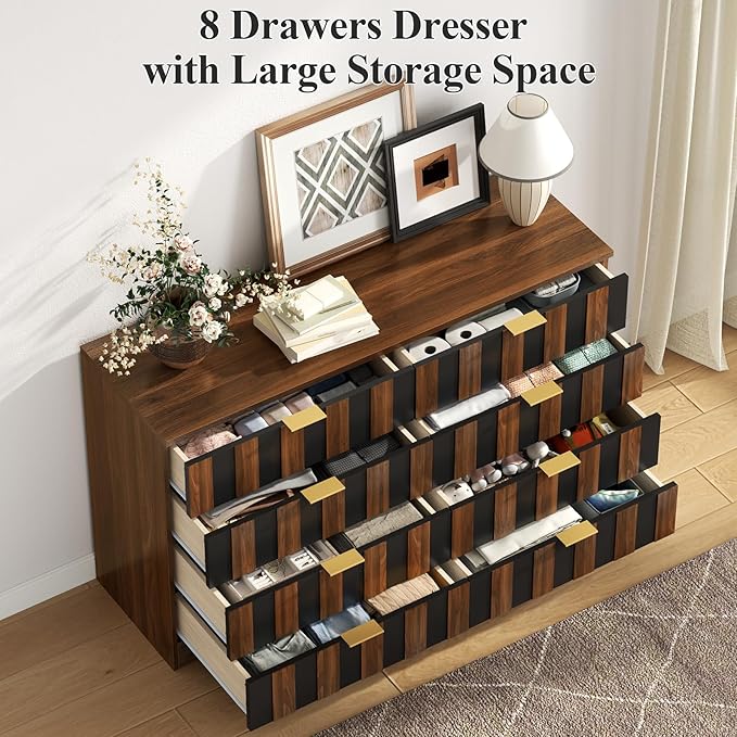8 Drawer Dresser for Bedroom, Modern Double Dresser, Mid Century Wooden Storage - Image 6
