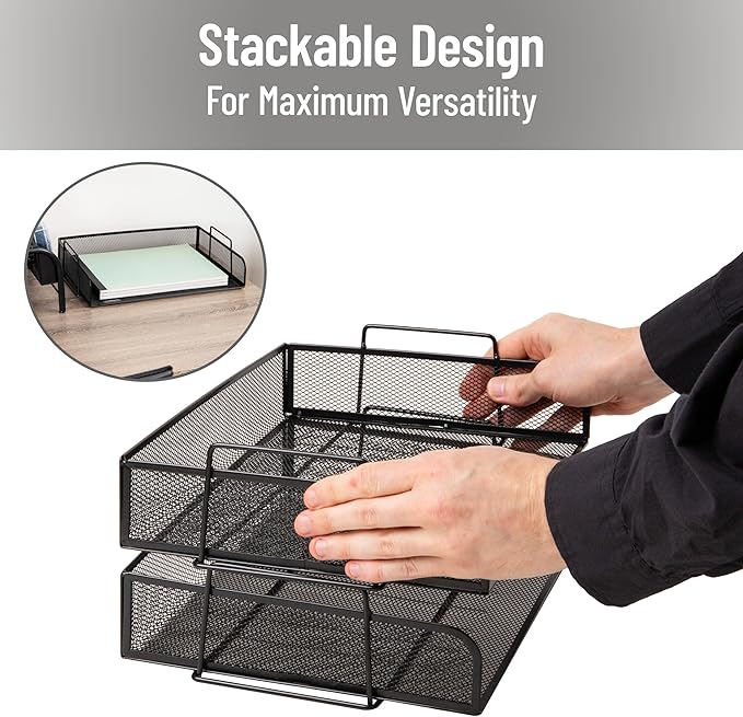 Mind Reader Stackable Paper Tray, Desktop Organizer, File Storage, Metal Mesh - Image 4