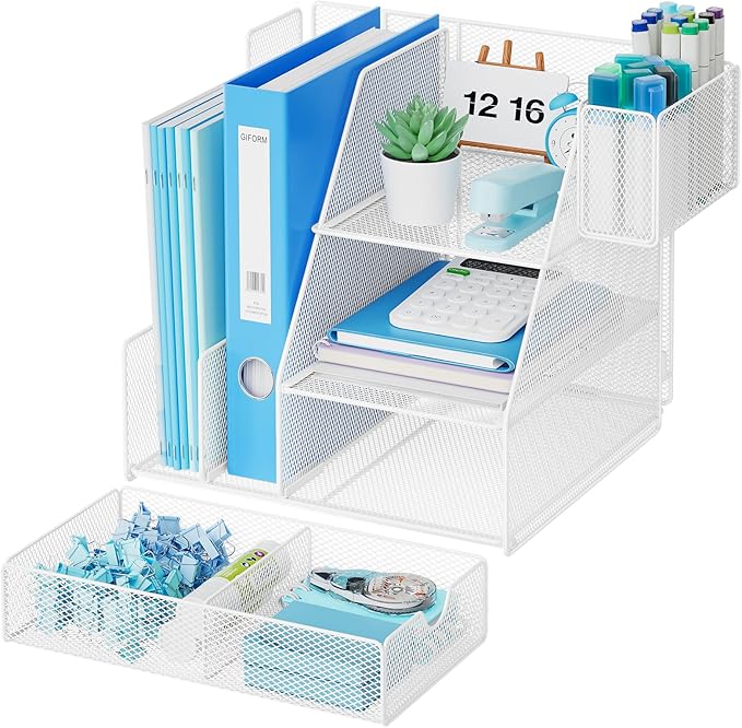 Marbrasse Desk Organizer and Accessories, 3-Tier File Organizer - Image 2