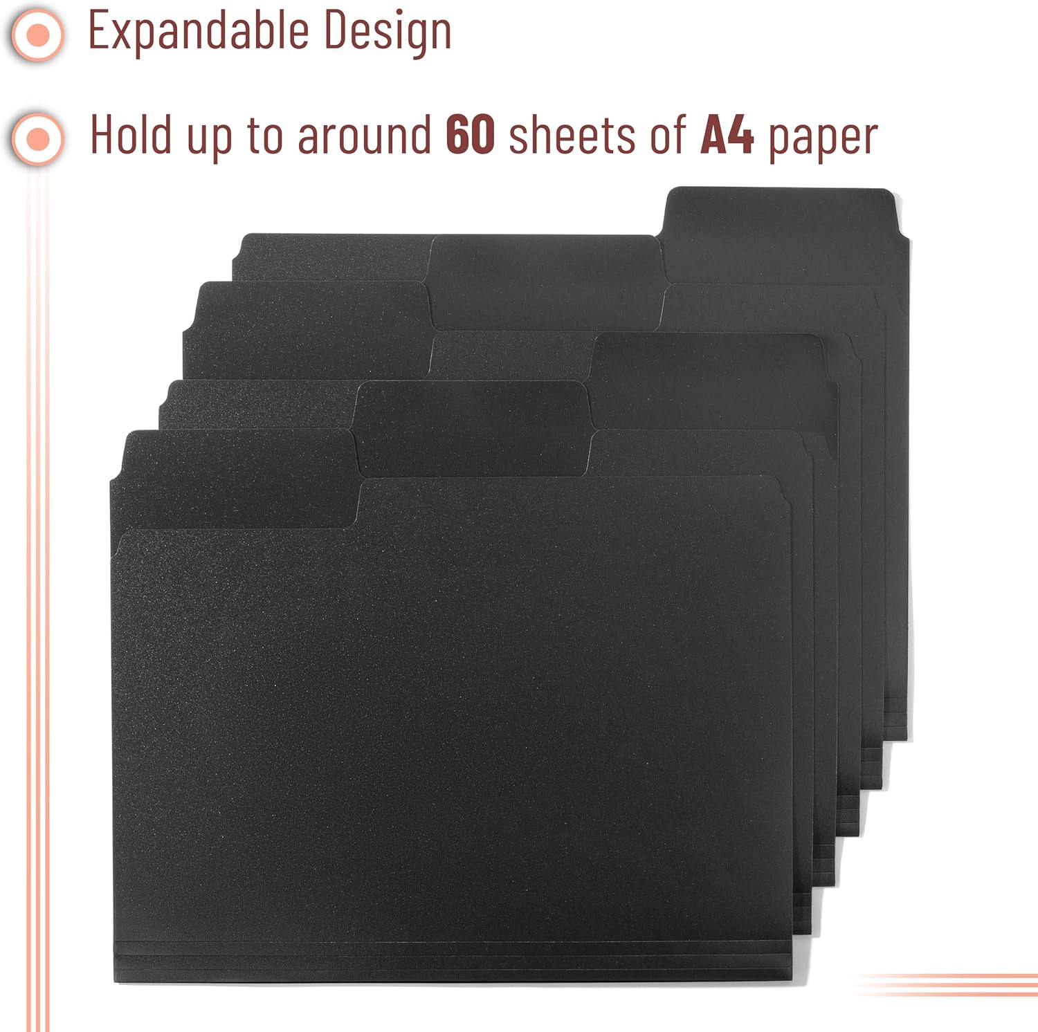 Mr. Pen- Black File Folders Letter Size, 6 Pack | 1/3 Cut Tab & Expandable Design, 24 pcs of Labels, File Folders Black
