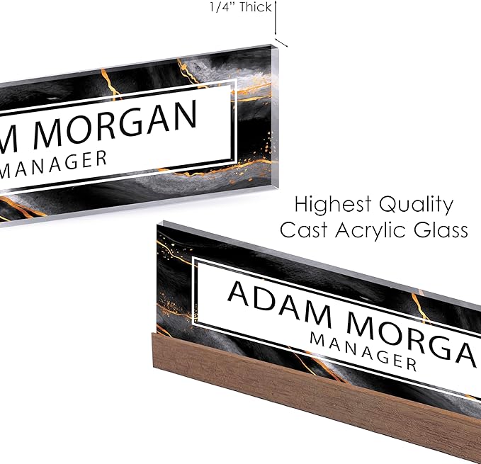 ARTBLOX | Office Personalized Name Plate Black Gold Marble Design On Clear - Image 4