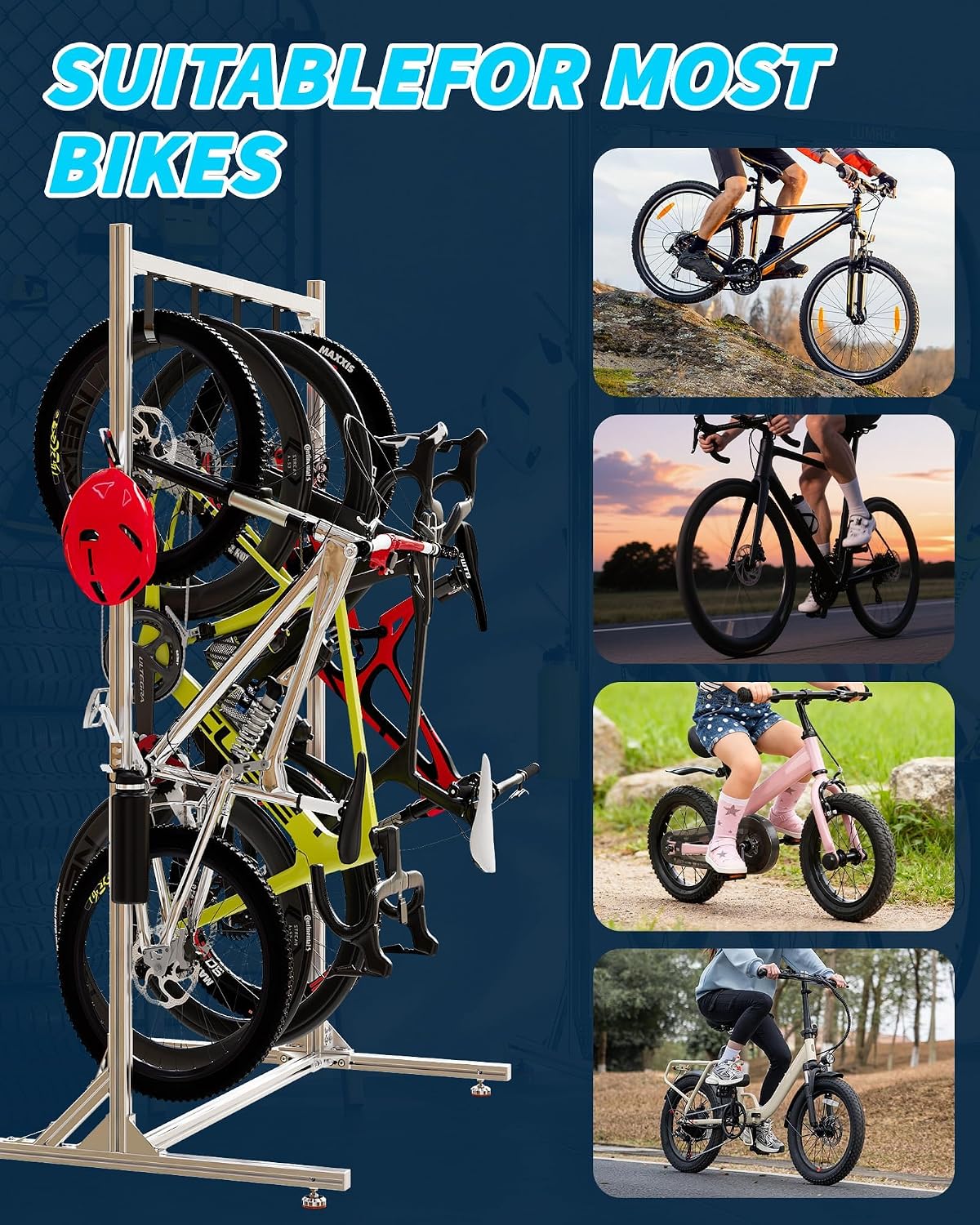 aluminum alloy freestanding bike rack for 4 bikes on a desk or shelf