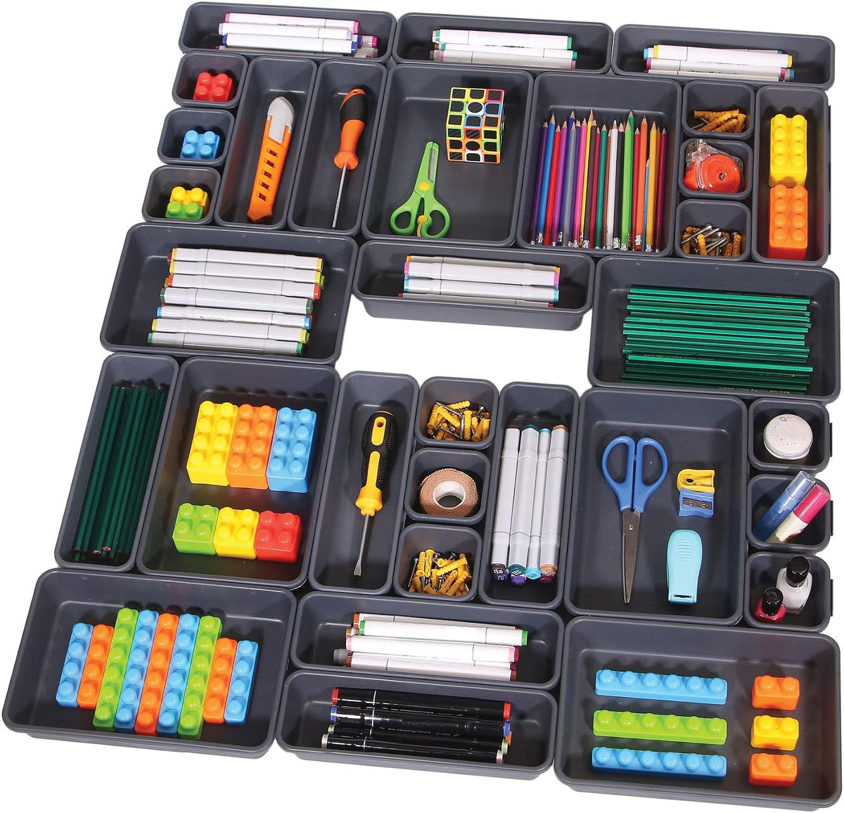 Set of 32 Interlocking Desk Drawer Organizer Tray Dividers Plastic Shallow Na...